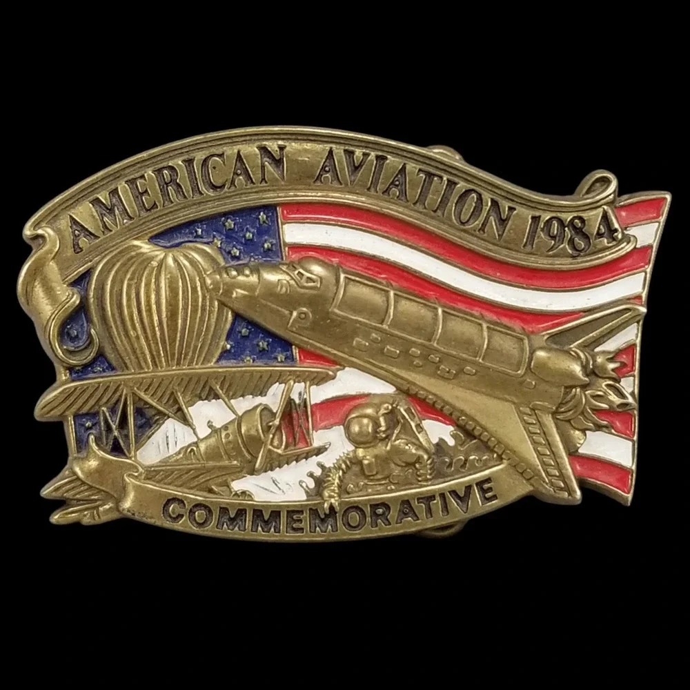American Aviation 1984 Commemorative Solid Brass‎ Belt Buckle Baron Buckles USA